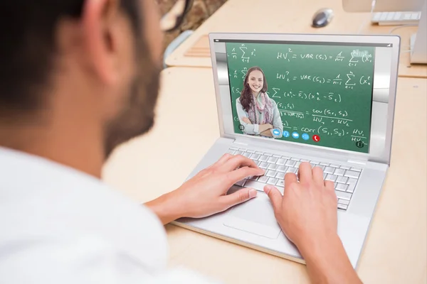 Man using computer against video chat