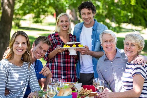 Friends having a picnic with cake