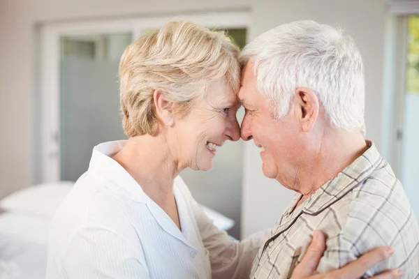 Side view of happy couple touching nose