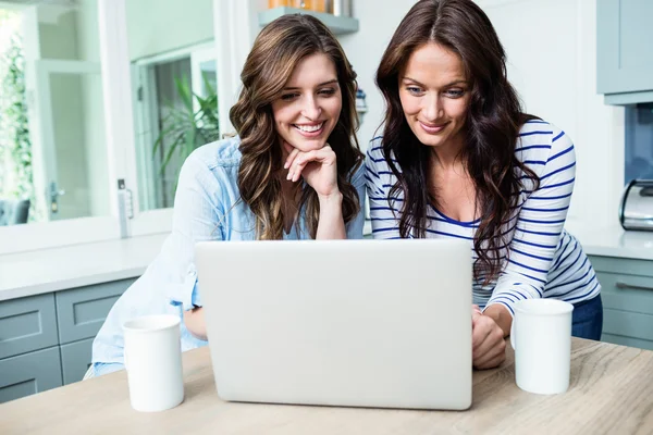 Female friends using laptop
