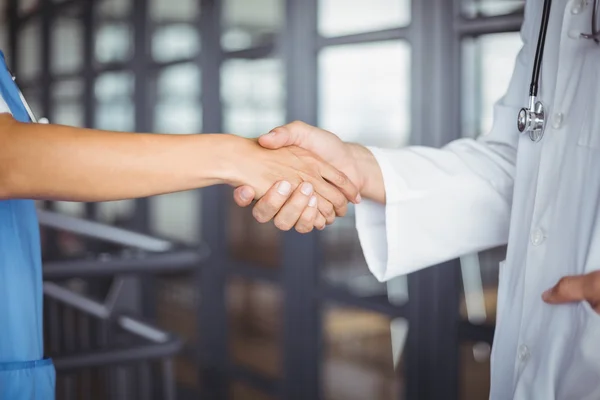 Doctors handshaking in hospital