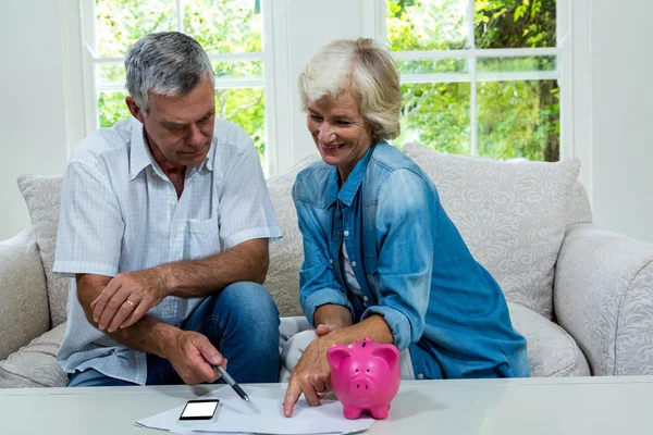 Senior couple calculating savings at home