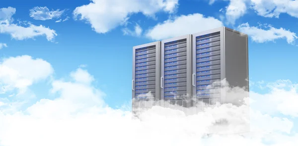 Three digital grey server towers