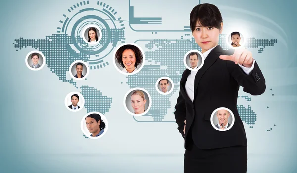 Businesswoman pointing on icons