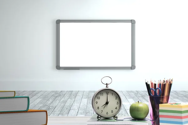 Desk against hanging mirror