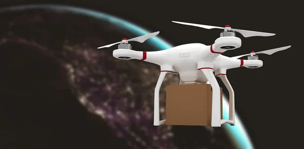 Drone bringing a cardboard box