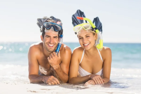 Couple wearing diving masks