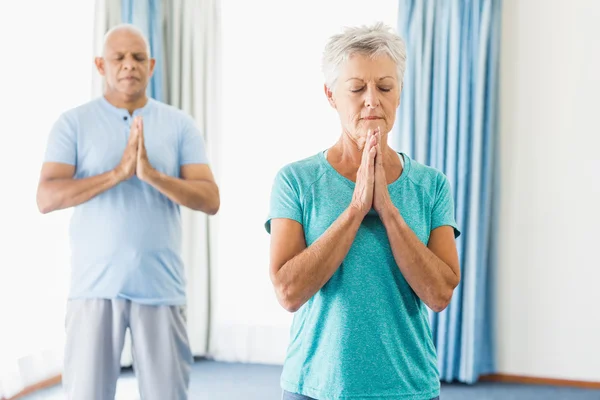 Seniors performing yoga