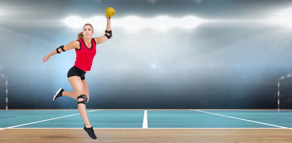 Athlete with elbow pads throwing handball