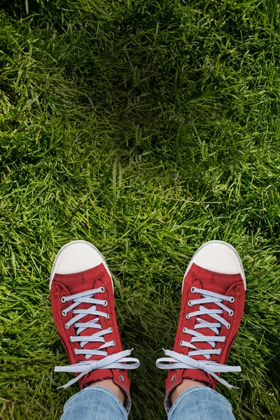 Casual shoes against grass