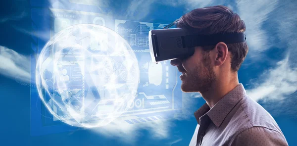 Profile view of businessman holding virtual glasses