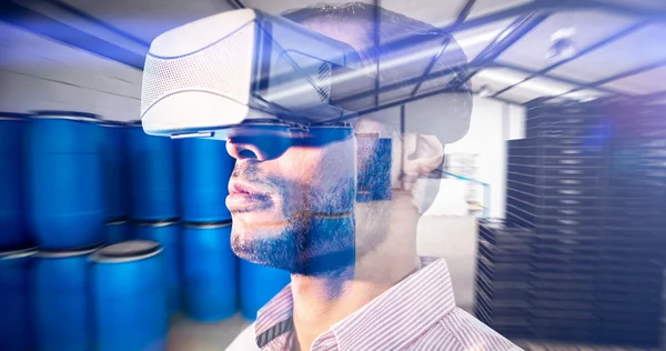 Close up of businessman holding virtual glasses