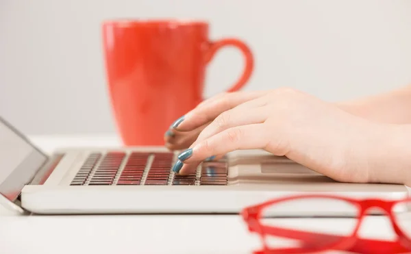 Female hands typing on laptop