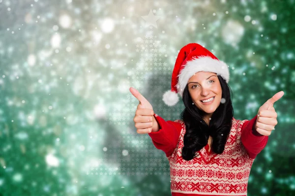 Composite image of woman giving a thumbs up