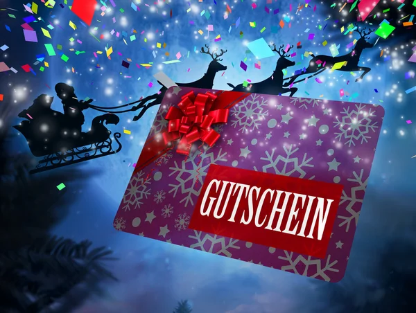 Santa flying behind gift card