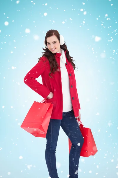 Cheerful brunette in winter clothes