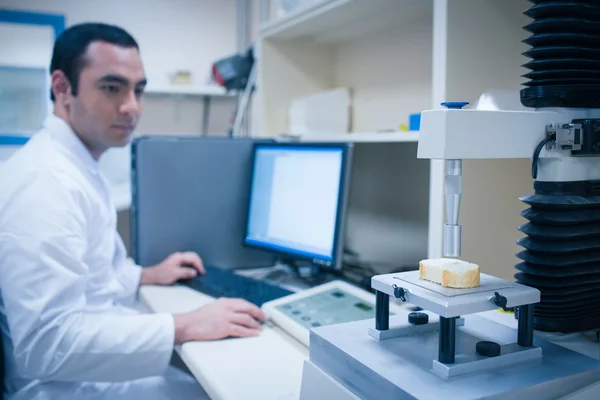 Food scientist using technology to analyse bread