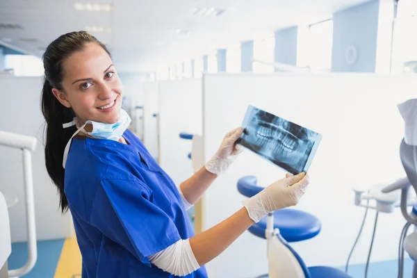 Smiling dentist examining a x-ray
