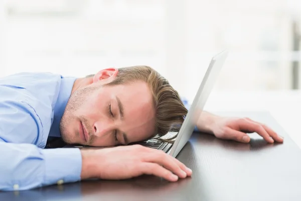 Businessman sleeping on his laptop