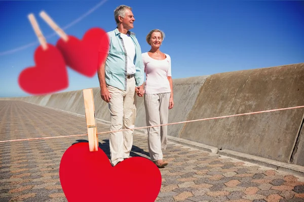 Senior couple walking on the pier