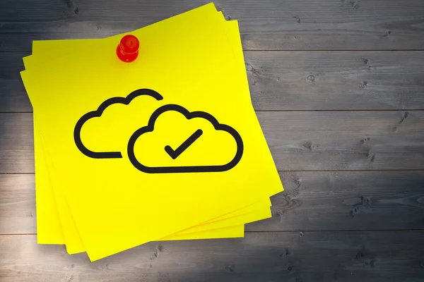 Clouds graphic against sticky note