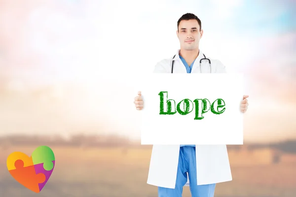 Word hope and portrait of a doctor