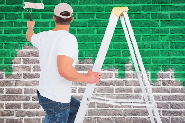 Handyman climbing ladder