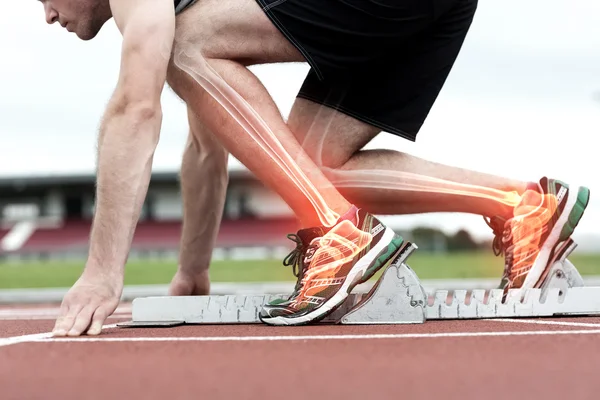 Highlighted bones of man about to race