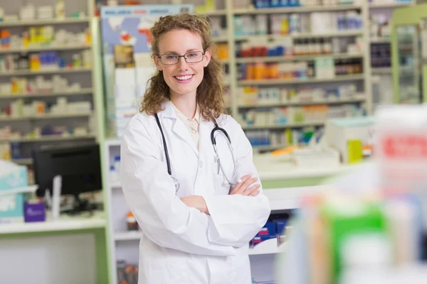 Pharmacist in lab coat with stethoscope