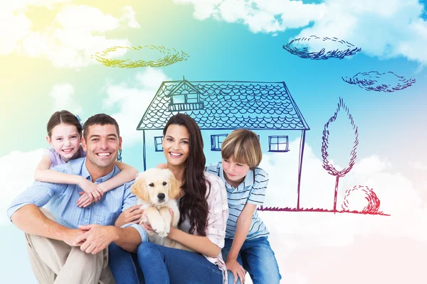Family with cute dog