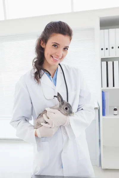 Vet with rabbit in arms