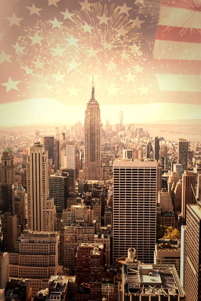New york city and american flag