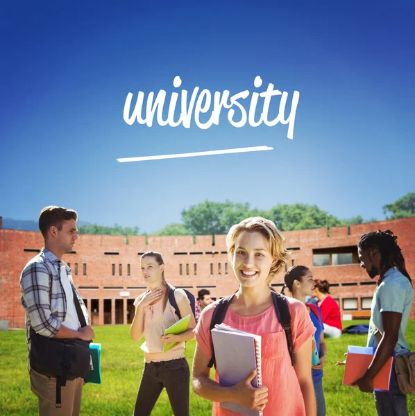 Happy students outside on campus