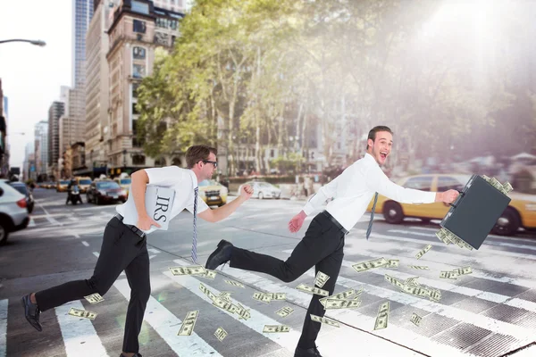 Composite image of running businessman