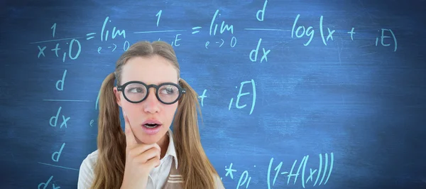 Female geeky student looking confused