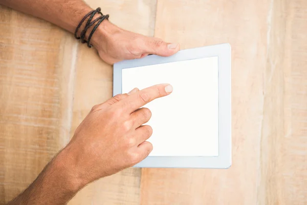 Hands pointing blank screen tablet