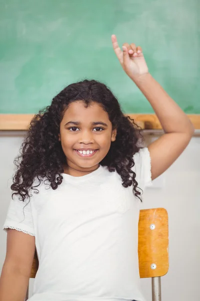 Cute pupil raising hand in a classroom
