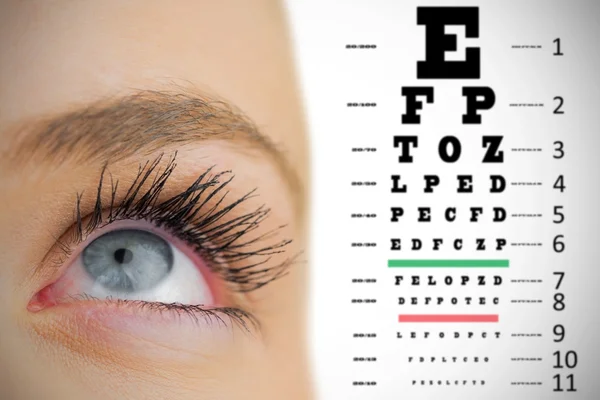 Female blue eye against eye test