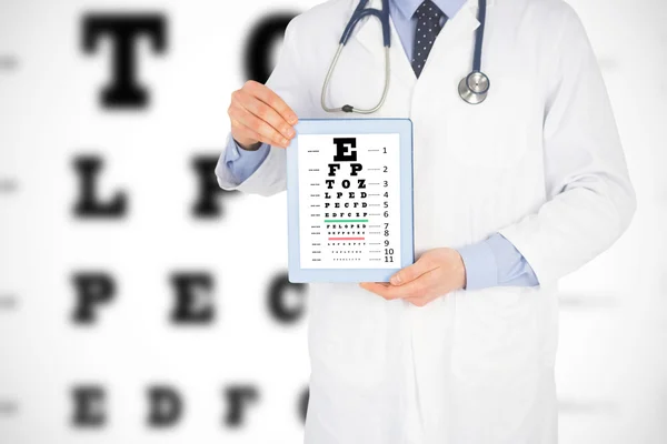 Doctor showing a digital tablet against eye test