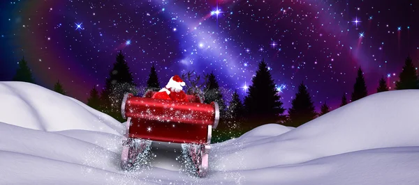 Composite image of santa flying his sleigh