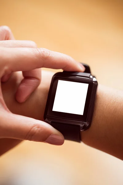 Asian woman using smart watch with copy space