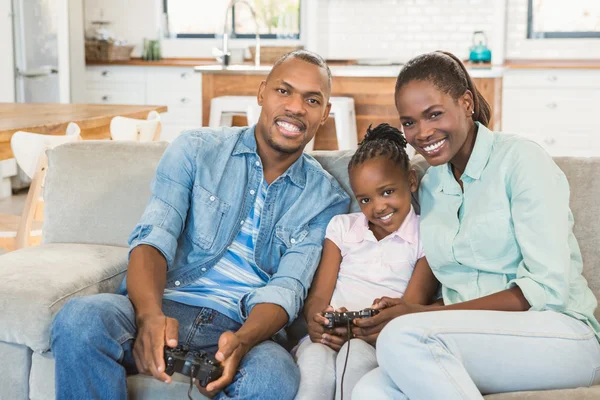 Happy family playing video games