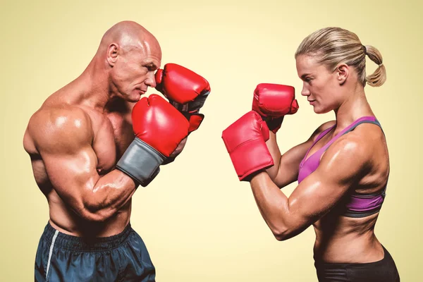 Side view of boxers with fighting stance