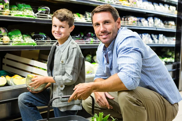 Father and son shopping