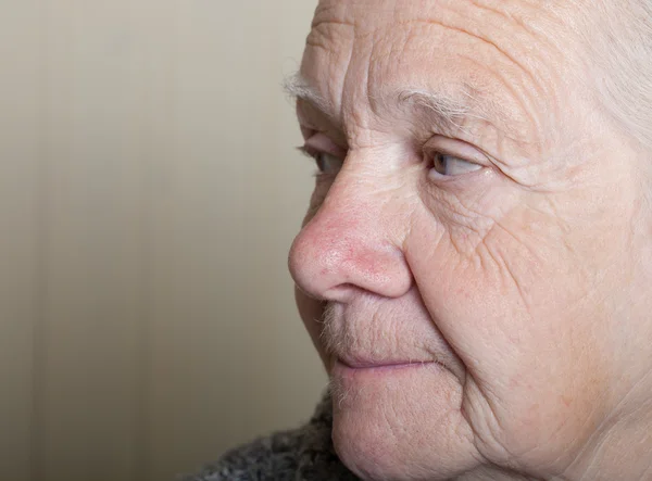 Portrait of an elderly woman. Closeup view