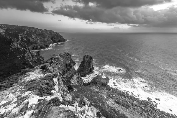 Cape Rock at sunset. black and white