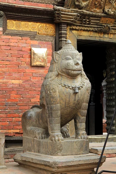 A huge stone lion at the Patan Museum in Patan, Nepal.
