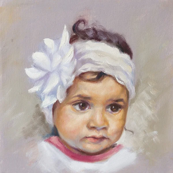 Oil on canvas portrait of a baby casual