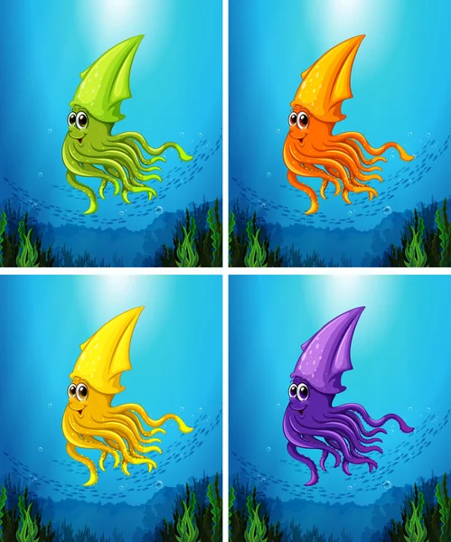 Underwater scene with squid swimming