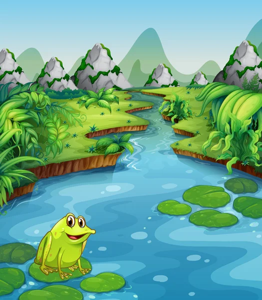 River scene with frog on leaf